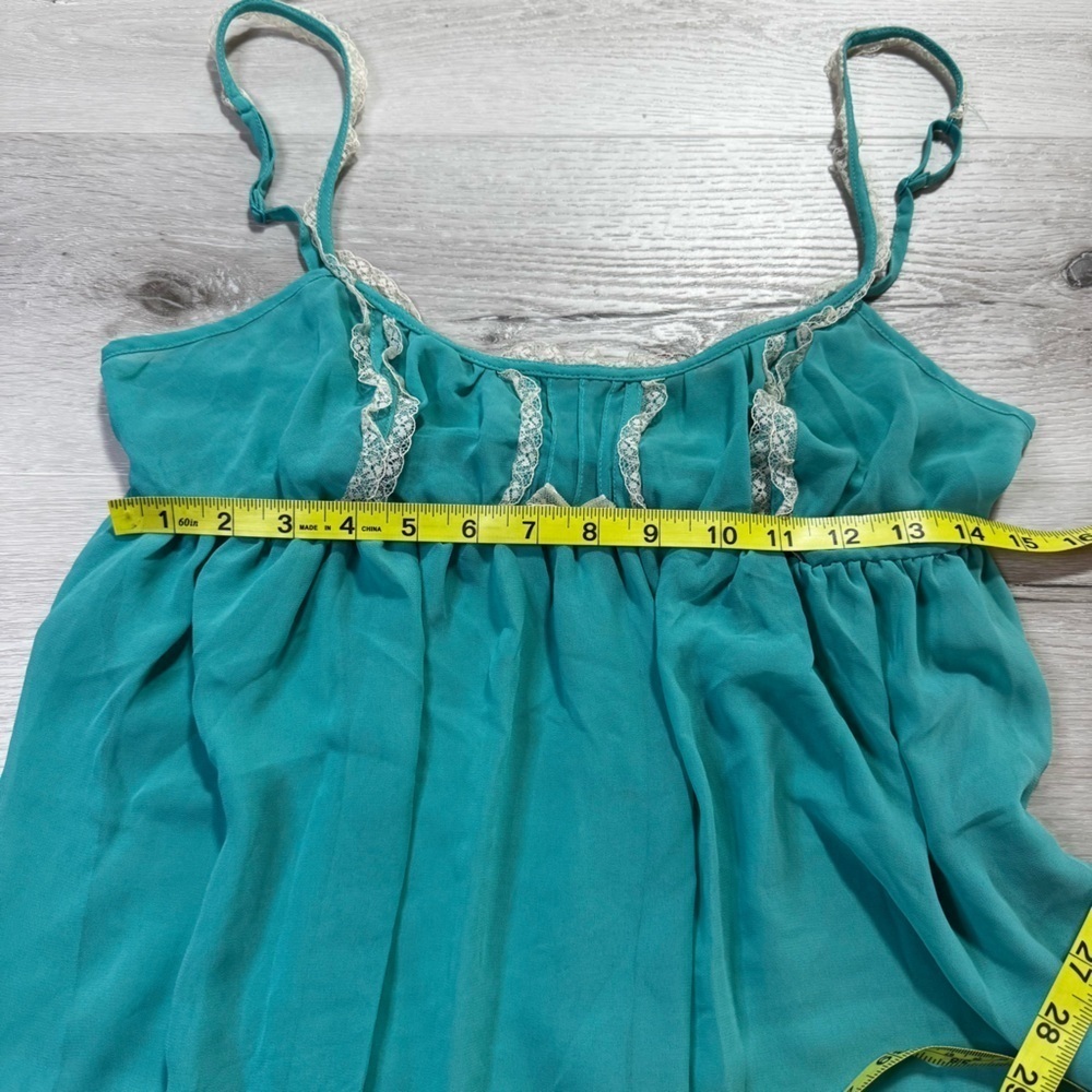 Victoria's Secret Sheer Turquoise Lace Trim Babydoll Chemise, Size Large - Picture 10 of 10